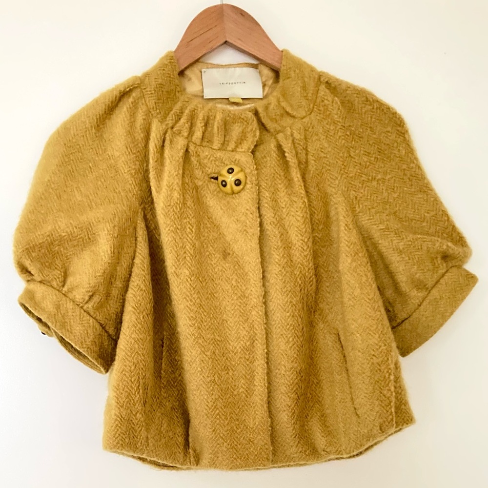 ANTHROPOLOGIE Leifsdottir yellow cropped mohair blend jacket size 4 - unique!